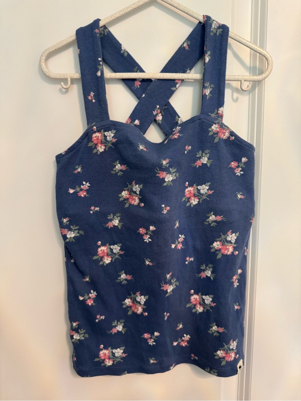 Abercrombie & Fitch Kids Girls 7/8 Blue Floral Ribbed Cross Back Tank Top Summer